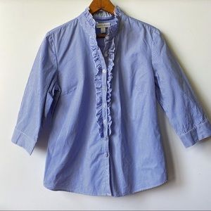 Blue Pinstripe Preppy Tuxedo Shirt